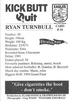 1996 Healthway Kick Butt Quit West Coast Eagles #16 Ryan Turnbull Back